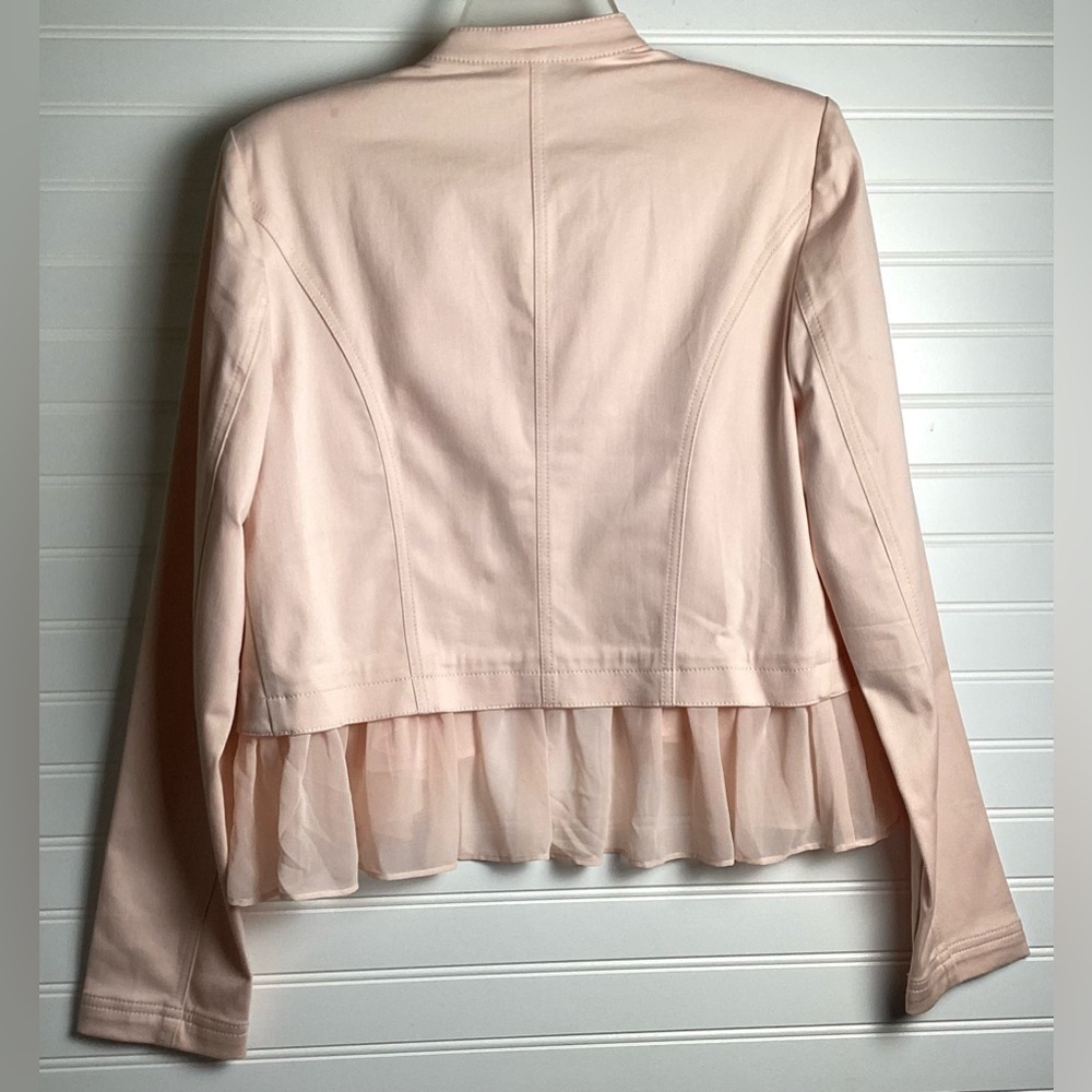 White House Black Market Cropped Jacket Women Size 6 Pink Sheer At Bottom - Picture 4 of 8